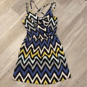 BCBGeneration Chevron Strappy Mini Dress - Blue, Yellow, Black